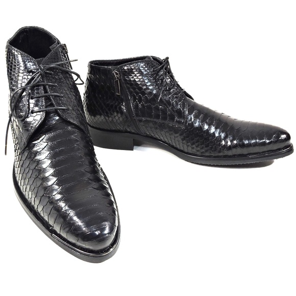 BALDININI 🇮🇹 MEN'S BLACK REAL PYTHON LEATHER COMFORT WINTER BOOTIE - Picture 1 of 8
